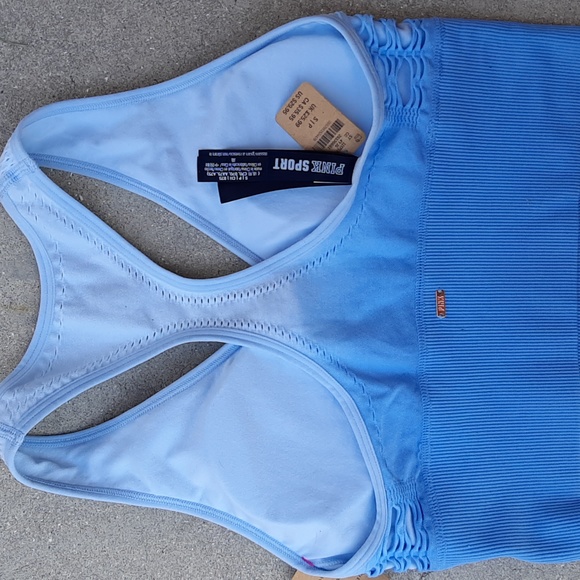 NWT, VICTORIAS SECRET PINK SEAMLESS SPORTS CROP Icy Blue Topaz, SM - Picture 2 of 11